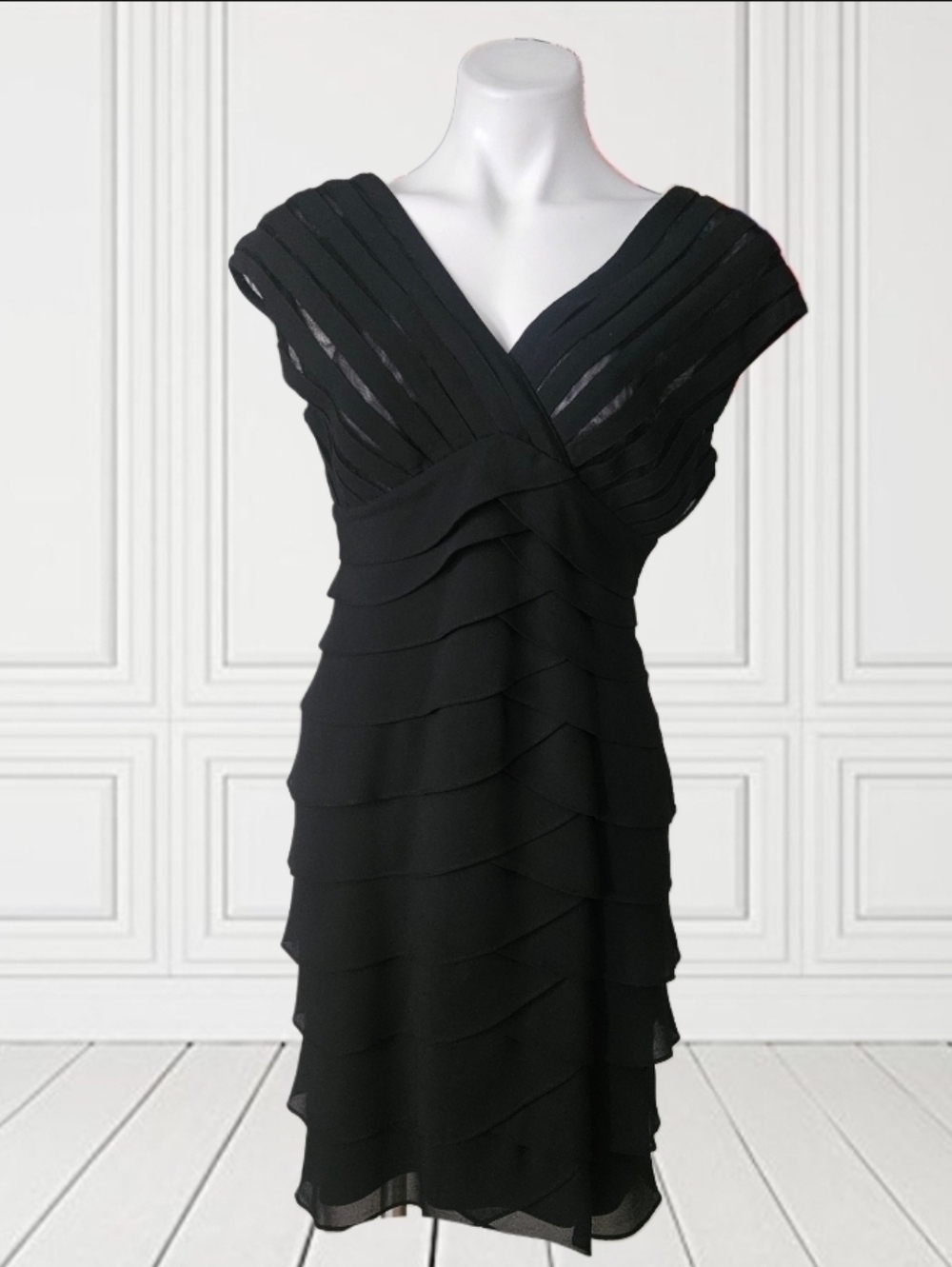 Vintage Scarlett Nite Womens  Blk Crepe/net Layered Cocktail Dress Sz 8